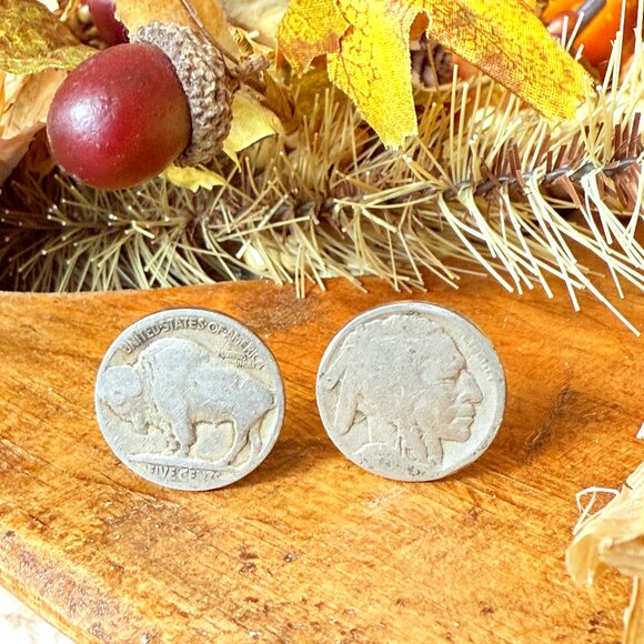 Vintage Jewelry - Vintage Buffalow Indian Head Earrings
